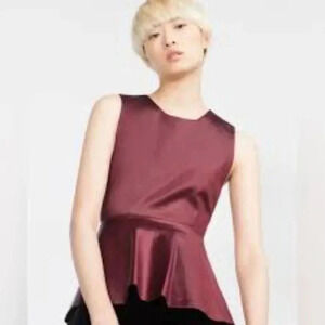 Zara women's burgandy silk peplum‎ top size XS